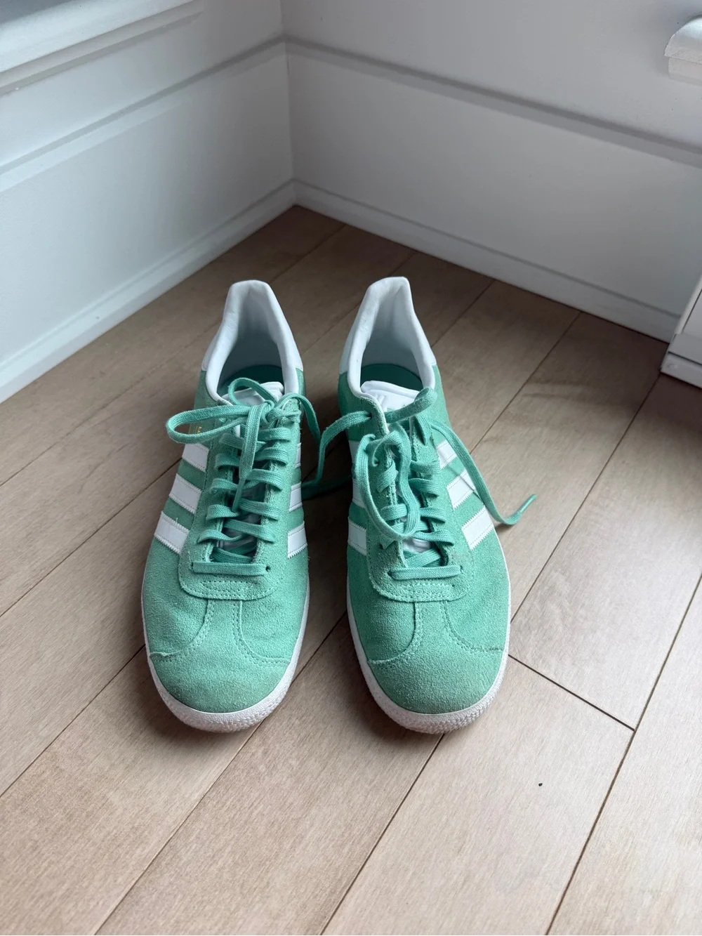 adidas Gazelle Suede Sneakers in Mint Green with White Stripes - Picture 3 of 4
